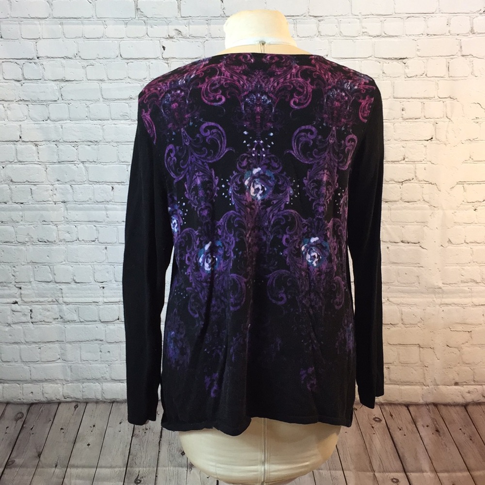 Dana Buchman black/purple sweater w keyhole neck - Picture 3 of 6